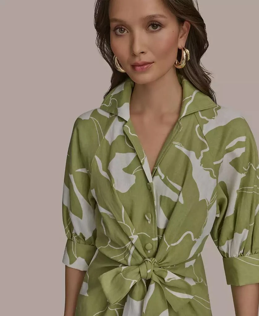 Women's Tie-Front Linen 3/4 Sleeve Printed A-line Midi Dress  On Sale Now  with Up to 40% Off | Discover Exclusive Deals & Savings at BeyondStyle   Authentic Donna Karan dress|women's fashion,