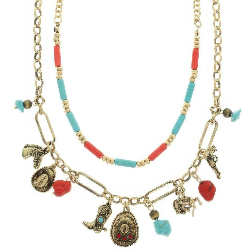 TRUEDAMES Western Theme Turquoise Charm Necklace Set 3
