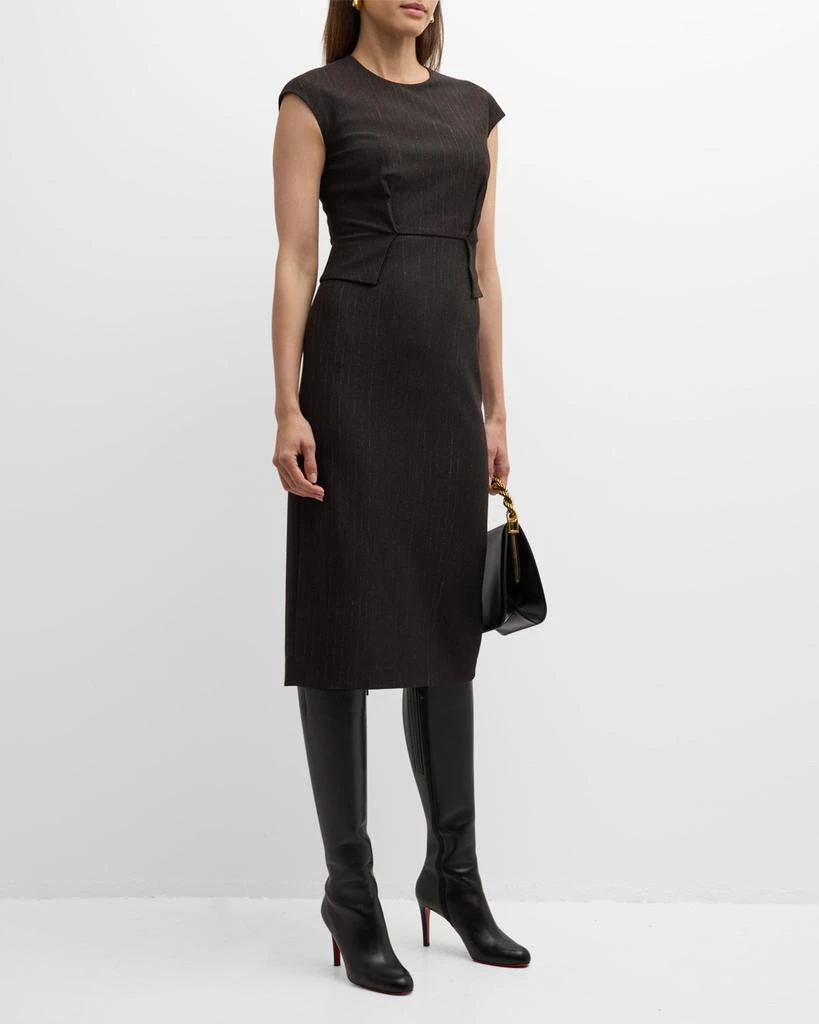 St. John Pinstripe Jersey Cap-Sleeve Peplum Midi Dress 3