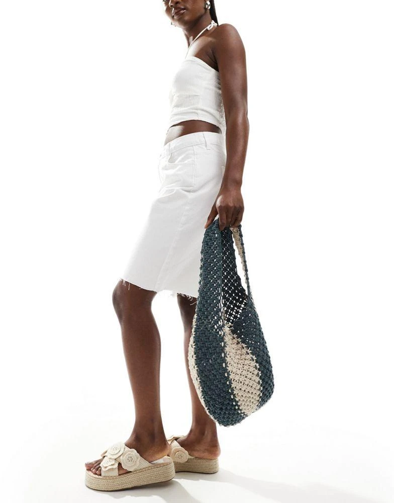 Pull&Bear Pull&Bear crochet bucket bag in green and white stripe 4