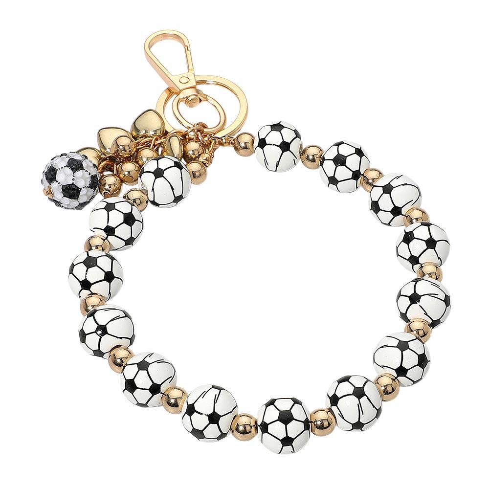 FASHNZFAB Soccer Ball Beaded Keychain Bracelet Black, White