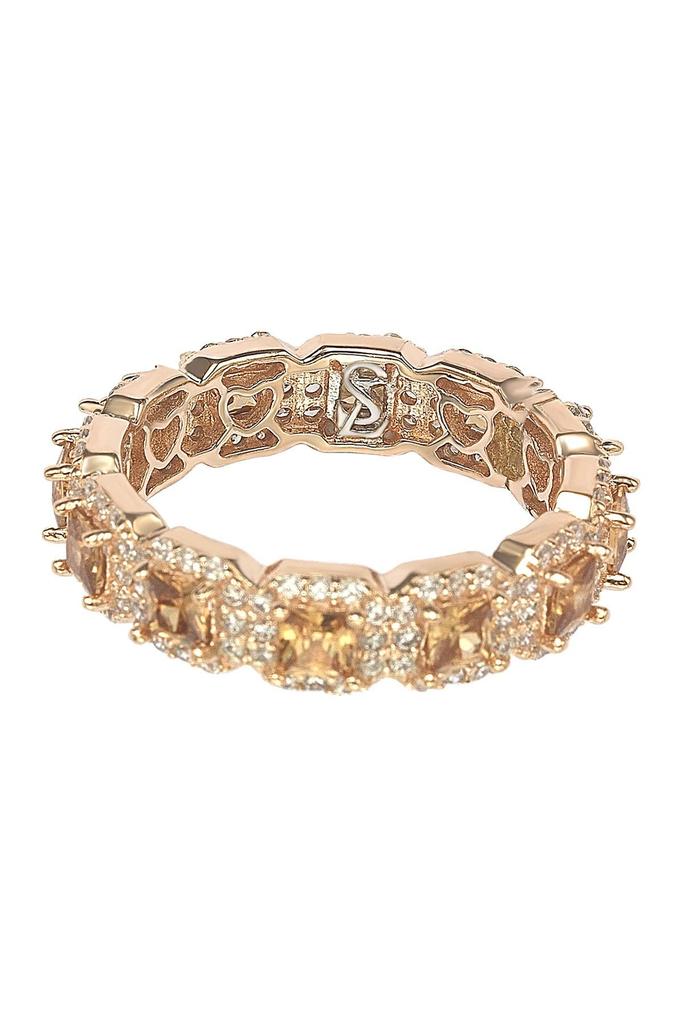 Suzy Levian 14K Rose Gold Plated Sterling Silver Asscher Cut Brown & White Cubic Zirconia Band Ring
