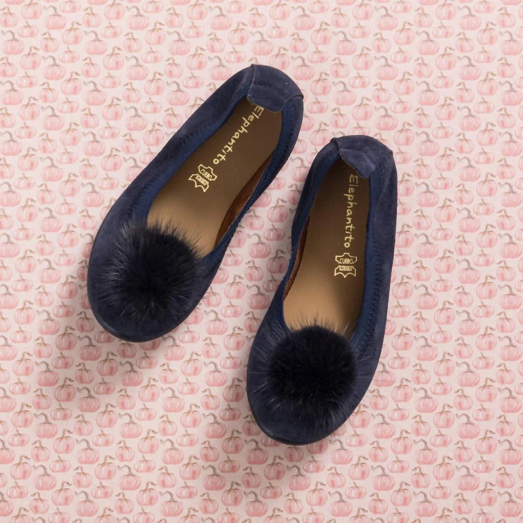 Elephantito Elephantito - Girl's Suede Pom Pom Ballerina Shoe 3