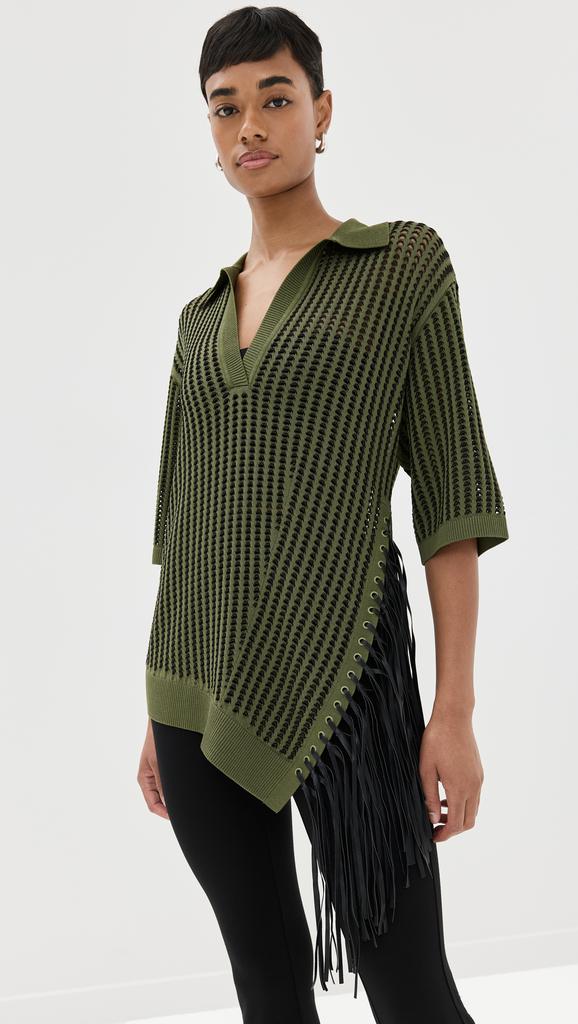 SIMKHAI Melina Polo Top with Fringe