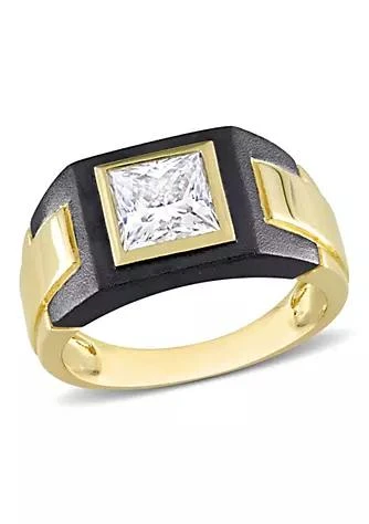 Belk 
Co. Lab Created 2 CT TW Moissanite Solitaire Men
s Ring in 2-Tone Sterling Silver with Yellow Gold 
Black Rhodium Plating