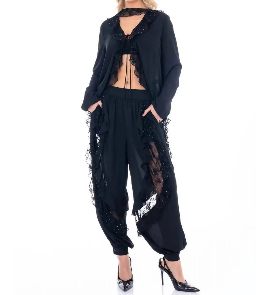 Little Secret Of Mine Little Secret Of Mine - Midnight Romance Long Sleeve Blouse & Elastic Waist Pants Set