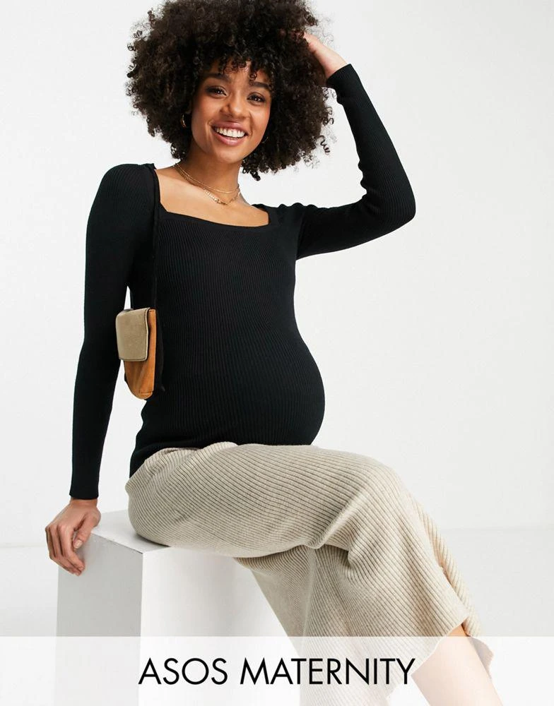 ASOS ASOS DESIGN Maternity jumper in rib with square neck in black 1