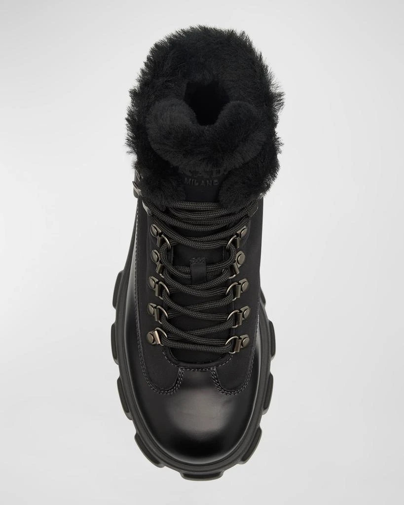 Prada Monolith Nylon Shearling Hiker Boots 6