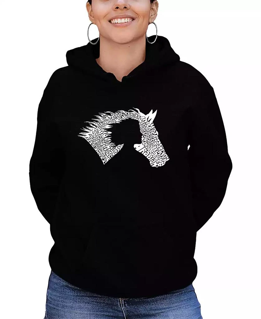 LA Pop Art Women's Word Art Girl Horse Hooded Sweatshirt 1