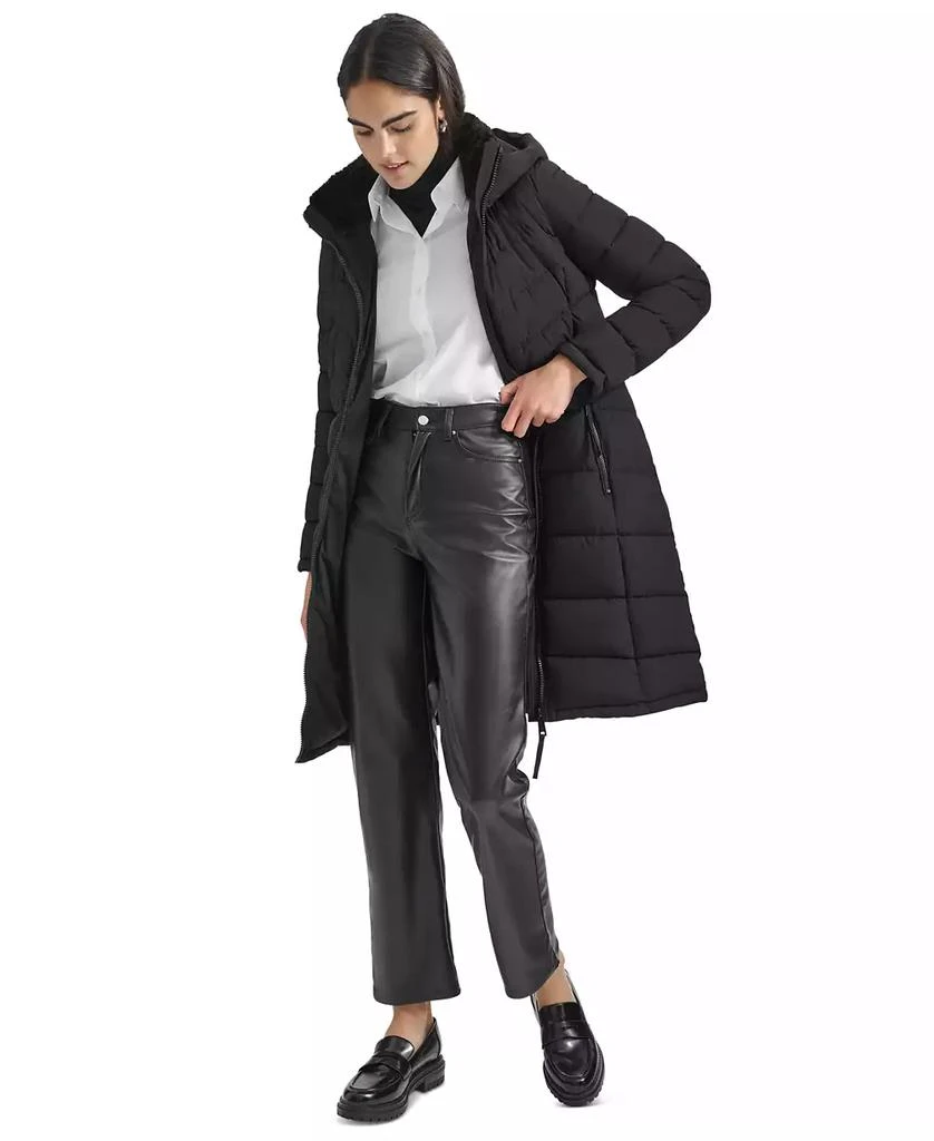 Calvin Klein Women's Diamond Quilted Side Belted Hooded Puffer Coat 6