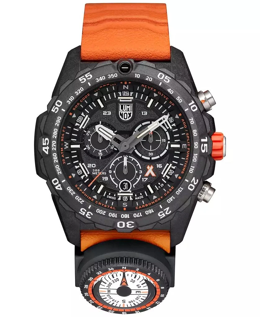Luminox Men's Swiss Chronograph Bear Grylls Survival Master Series Compass Orange Rubber Strap Watch 45mm 1