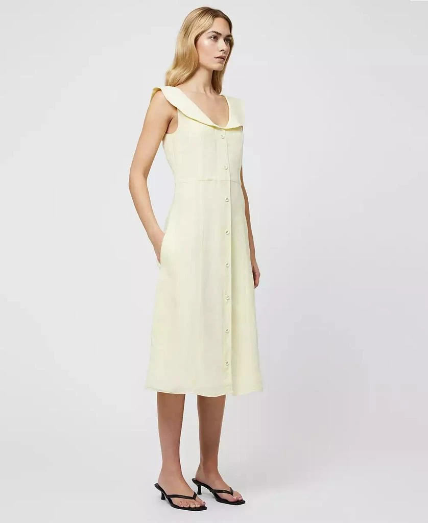 French Connection Women's Birdie Butter Yellow Linen Collared Midi Dress 3