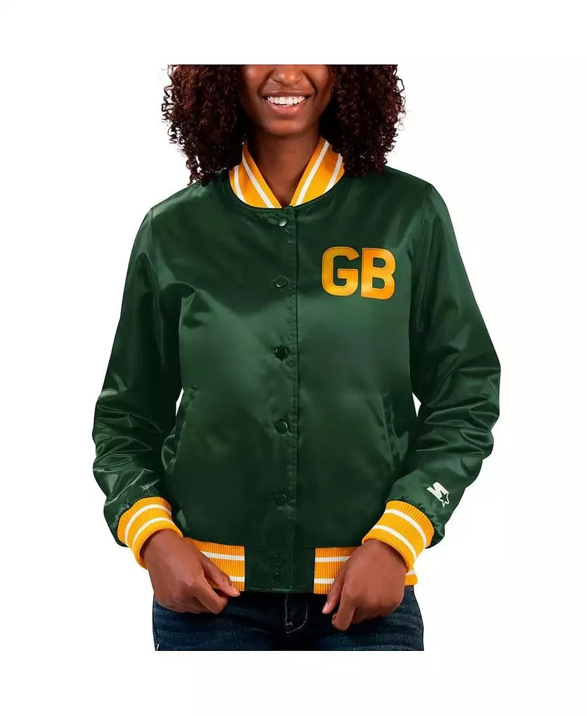 Starter Women's Green Green Bay Packers Full Count Satin Full-Snap Varsity Jacket 1