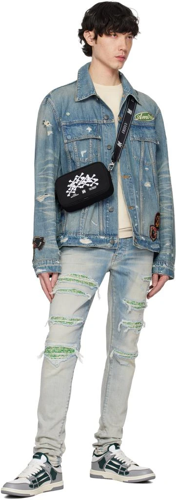 AMIRI Gray & Green Varsity Skel Top Low Sneakers 5