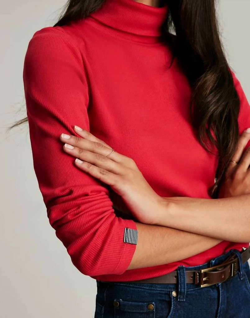 Joules Clarissa Solid Roll Neck Jersey Top In Red 2