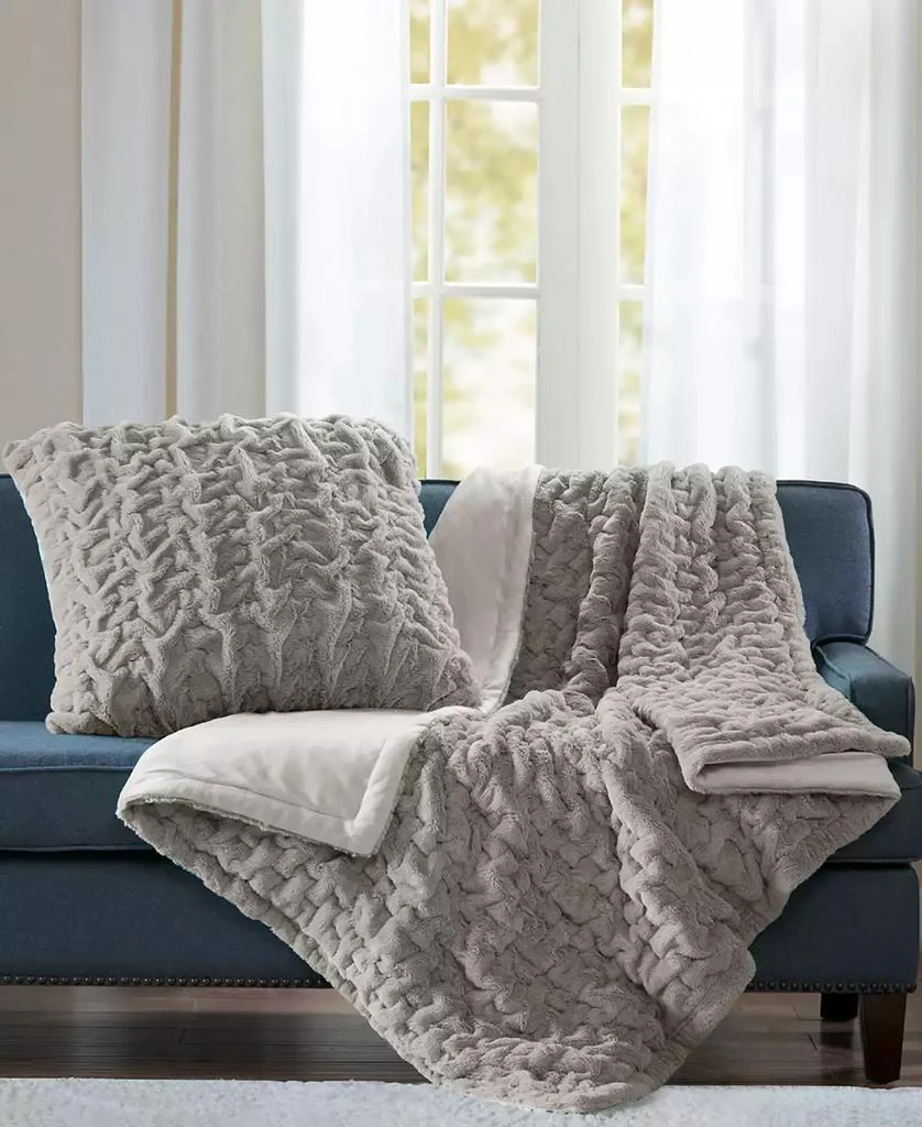 Madison Park Ruched Reversible Faux-Fur Throw, 50" x 60" 1