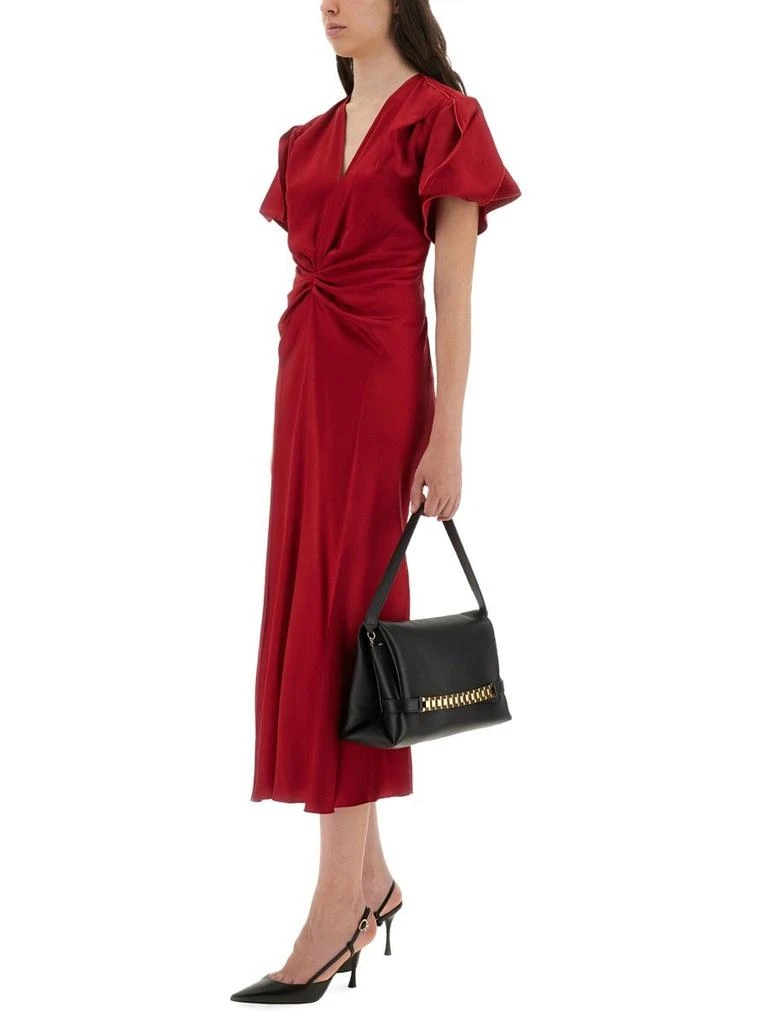 Victoria Beckham Victoria Beckham V-Neck Gathered-Detail Midi Dress 3
