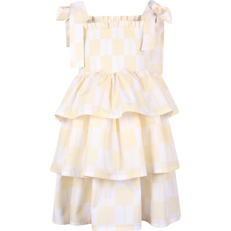 Loud Apparel Checkered tiered strappy dress in yellow and cream