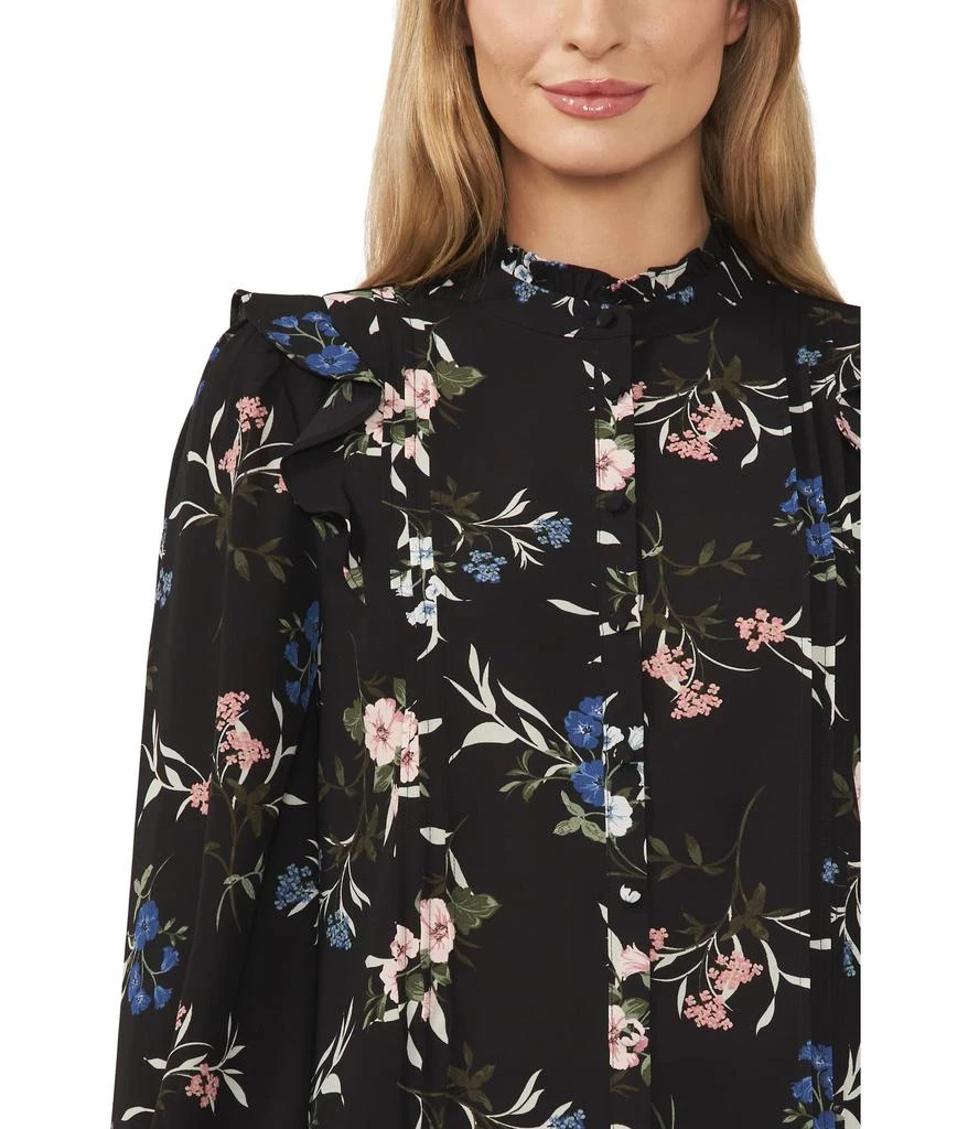 CeCe Floral Button-Up Pin Tuck Long Sleeve Blouse 3