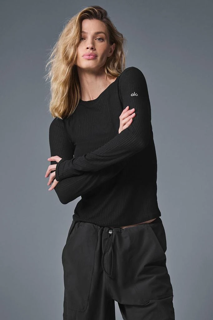 Alo Ribbed Sea Coast Long Sleeve - Black 1