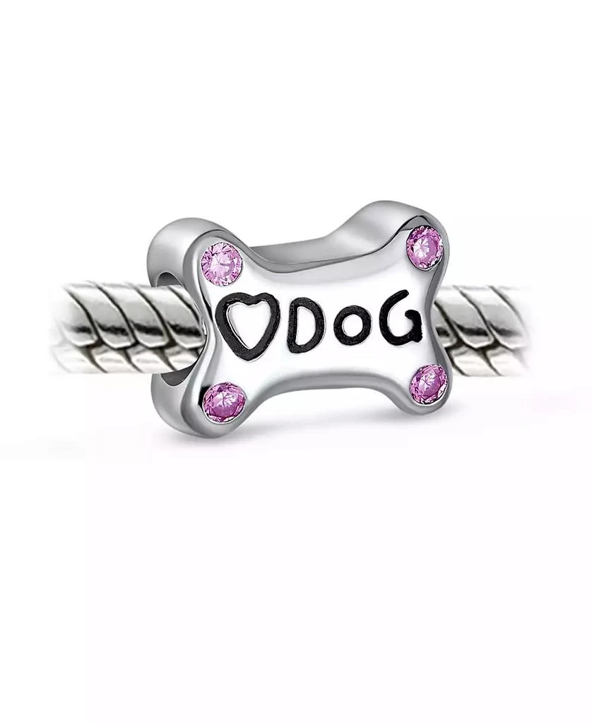 Bling Jewelry Sterling Silver Dog Bone Pink CZ Heart Charm Bead Bracelet Puppy Pet Theme 2