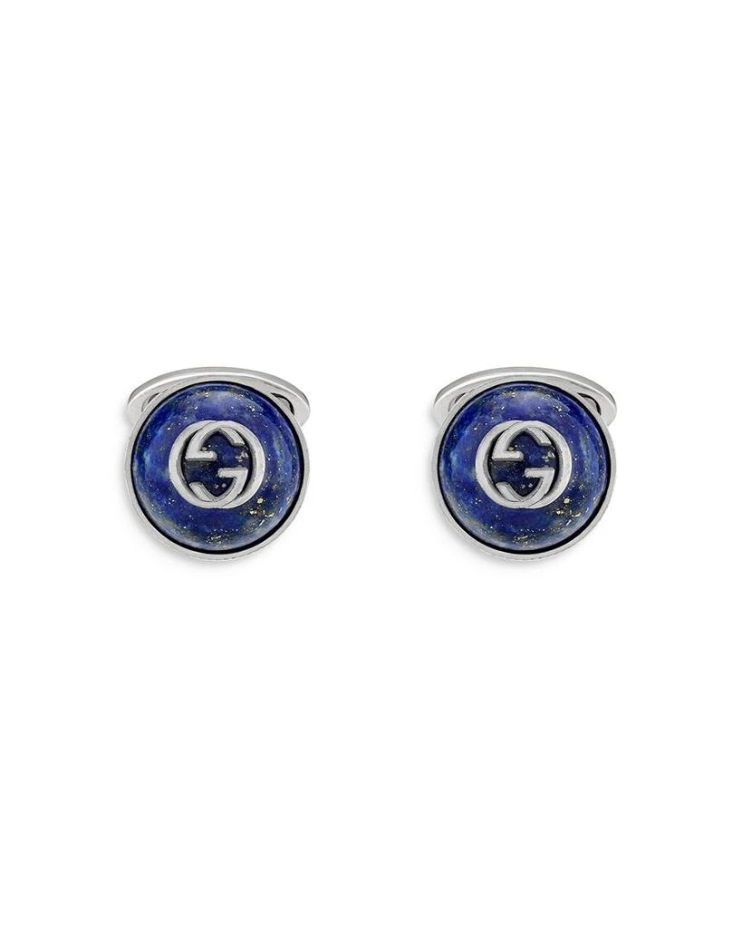 Gucci Sterling Silver 
Lapis Interlocking G Cufflinks 1