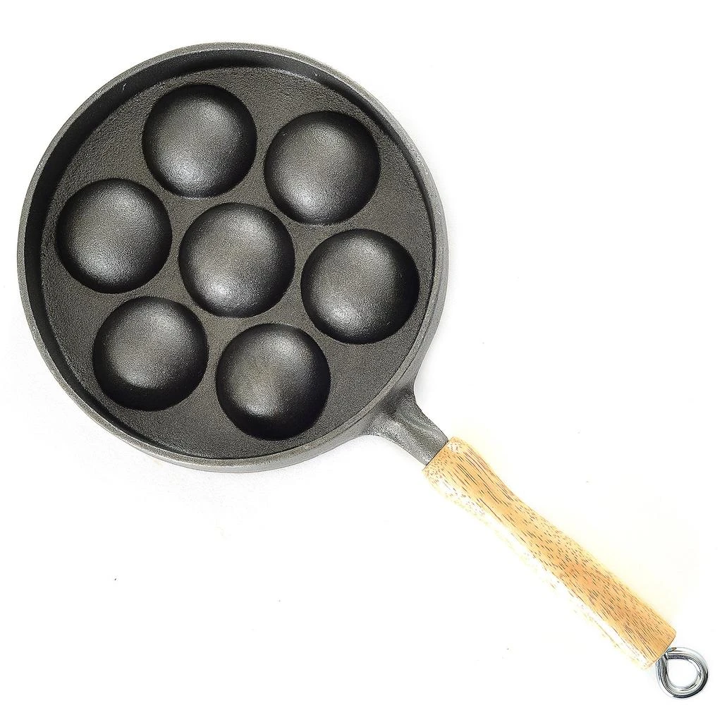 Norpro Deluxe Cast Iron Aebleskiver Stuffed Pancake Pan with Wood Handle 2