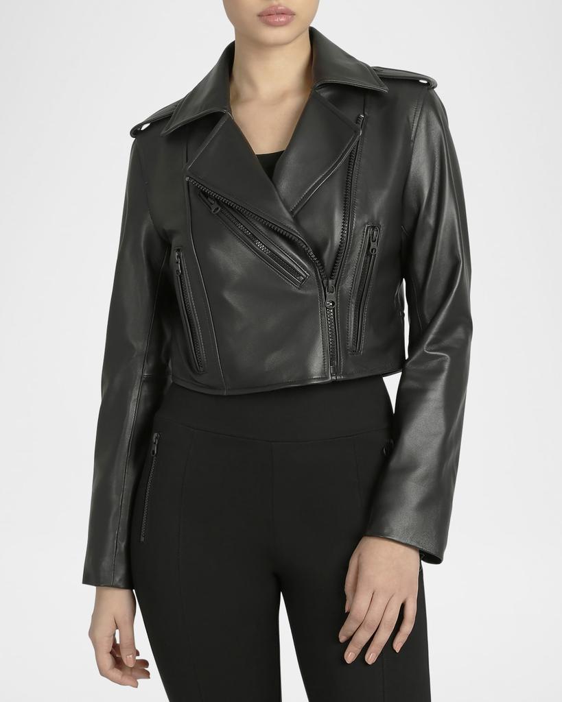 Blanc Noir Cleo Cropped Leather Moto Jacket