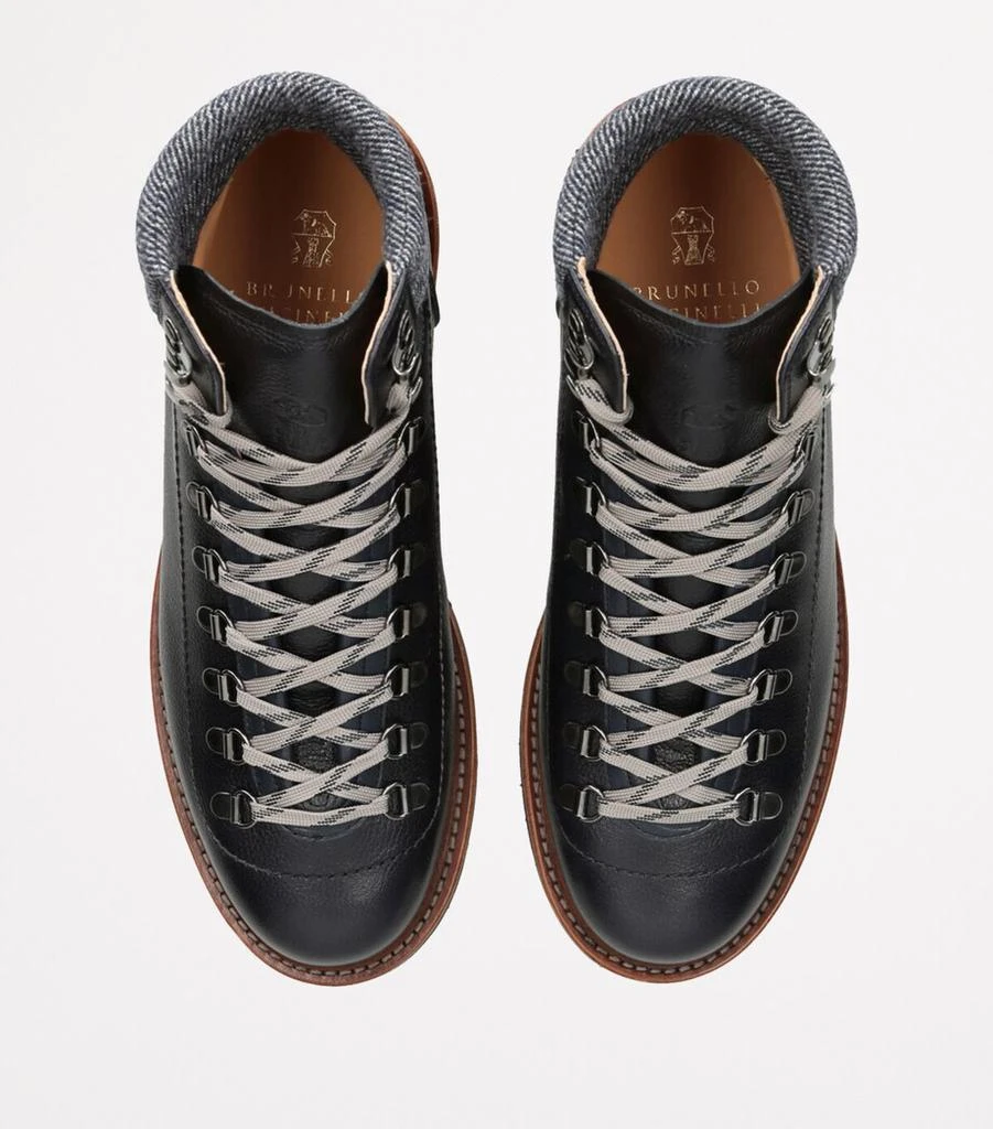 Brunello Cucinelli Leather Wool-Trim Mountain Boots 4