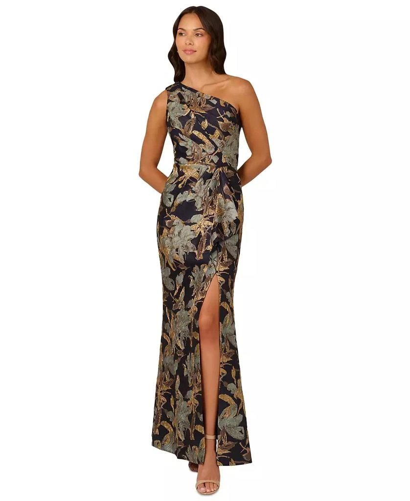 Adrianna Papell Petite Floral-Jacquard One-Shoulder Gown Dresses