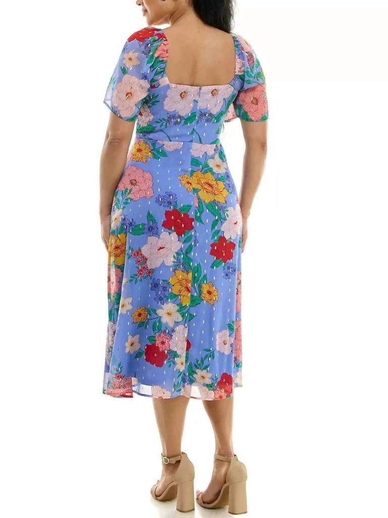 Nina Leonard Floral Sweetheart Neck Midi Dress 2