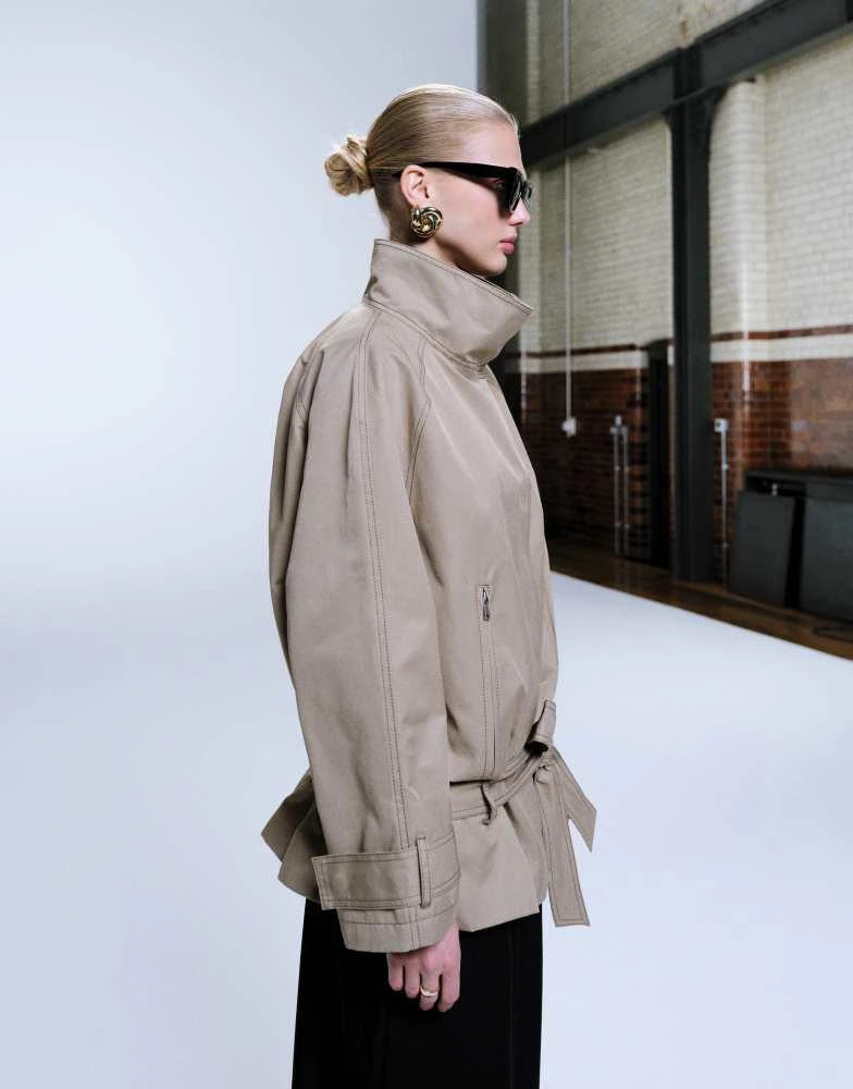 ASOS ASOS DESIGN drop belt mid length trench coat in stone