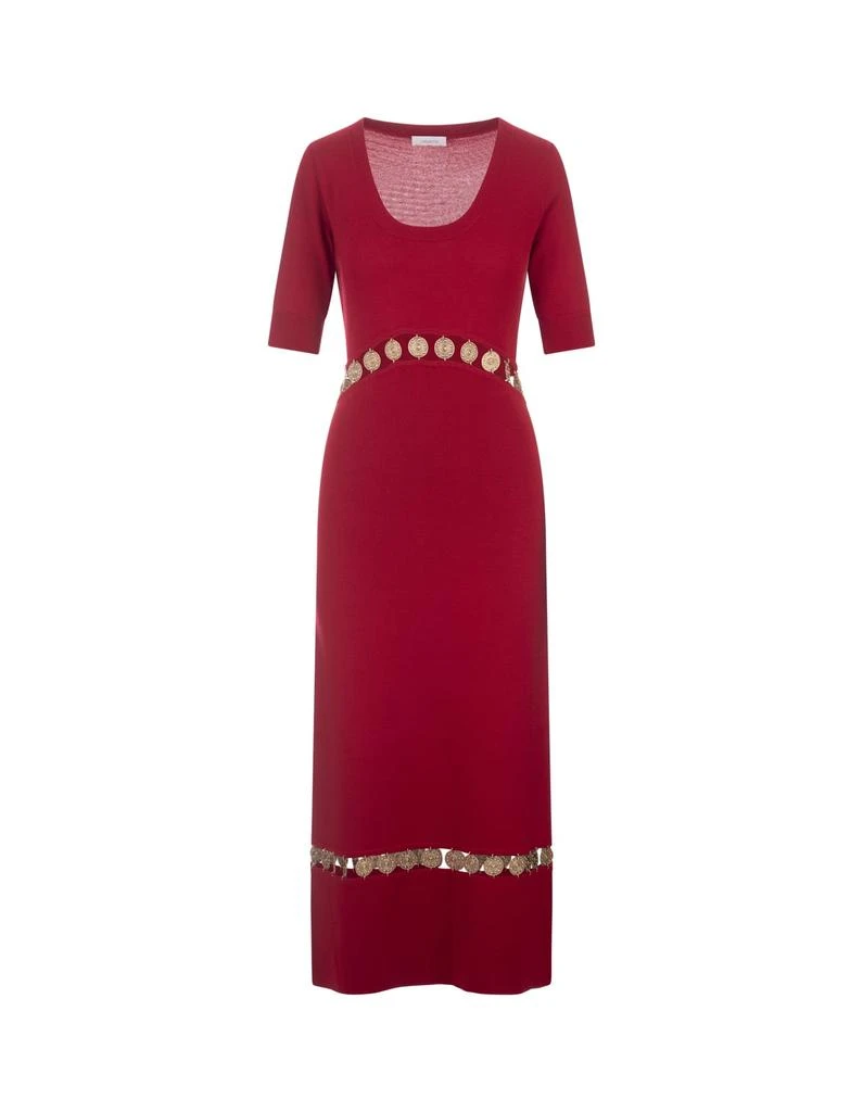 Paco Rabanne Red Knitted Long Dress With Medals 1