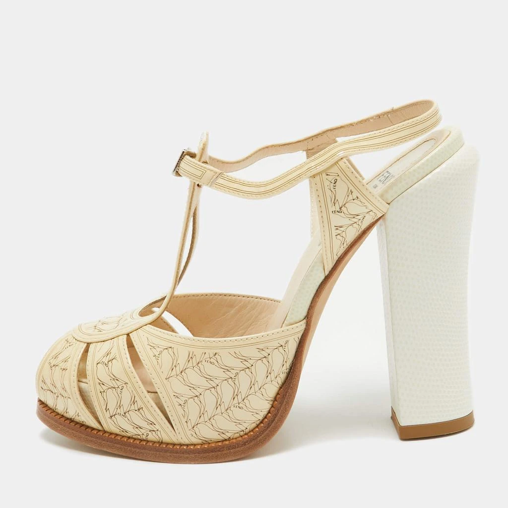 Fendi Fendi Cream Patent Leather T-Bar Ankle Strap Sandals Size 36 1