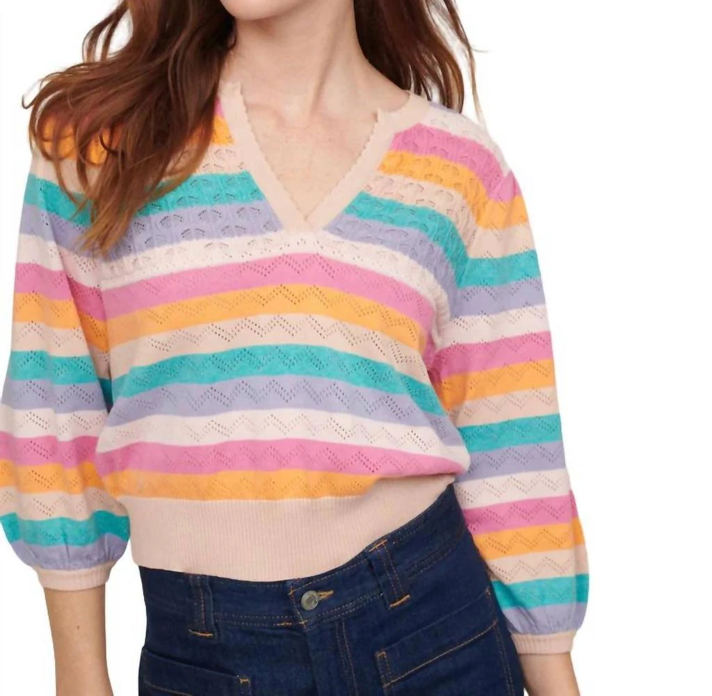 &Isla Peace Stripe Novelty Vee In Mango Multi 1