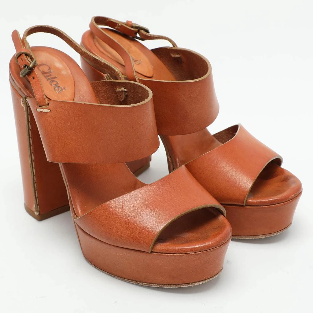 Chloé Chloe Brown Leather Platform Ankle Strap Sandals Size 35.5 4