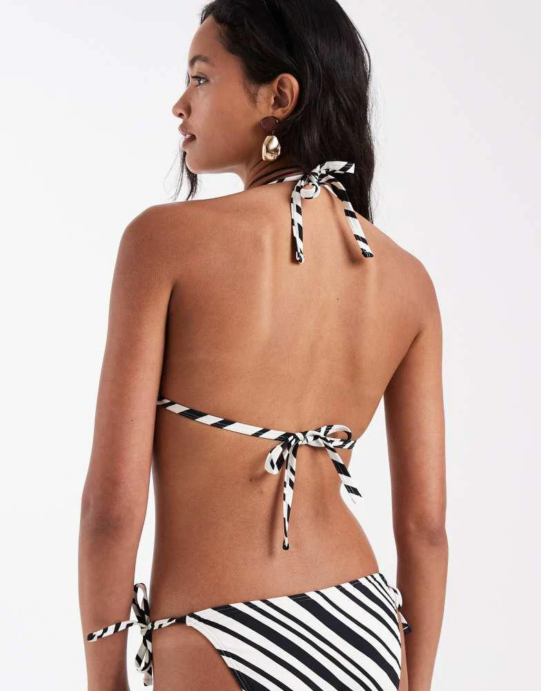New Look New Look stripe triangle bikini top in black 2