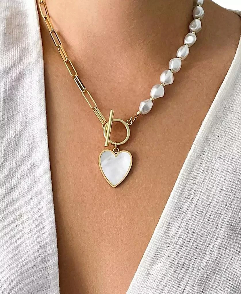 ADORNIA Imitation Pearl and Chain Heart Toggle Necklace 3