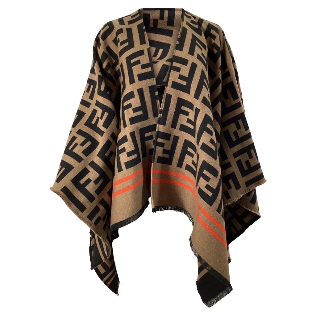 Fendi Logo Monogram Poncho in Brown Wool 1