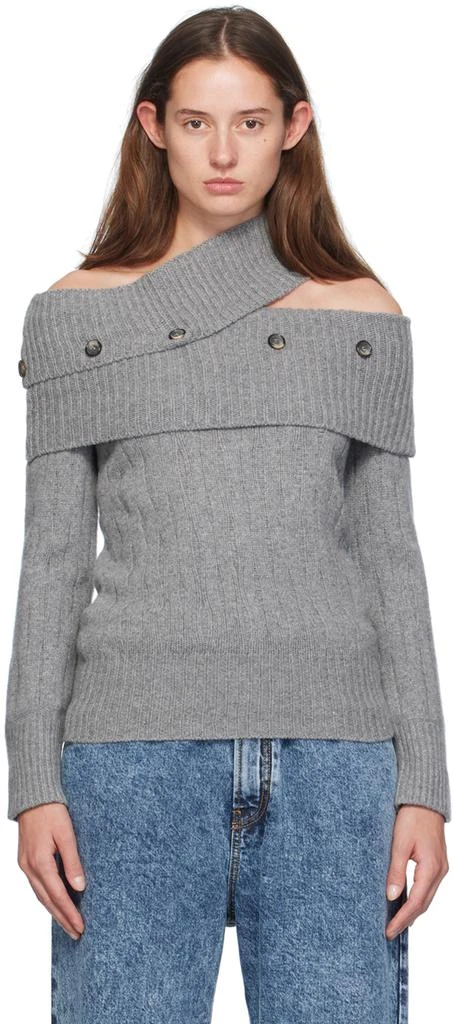 Rokh Gray Off Shoulder Multi Button Knit Sweater 1