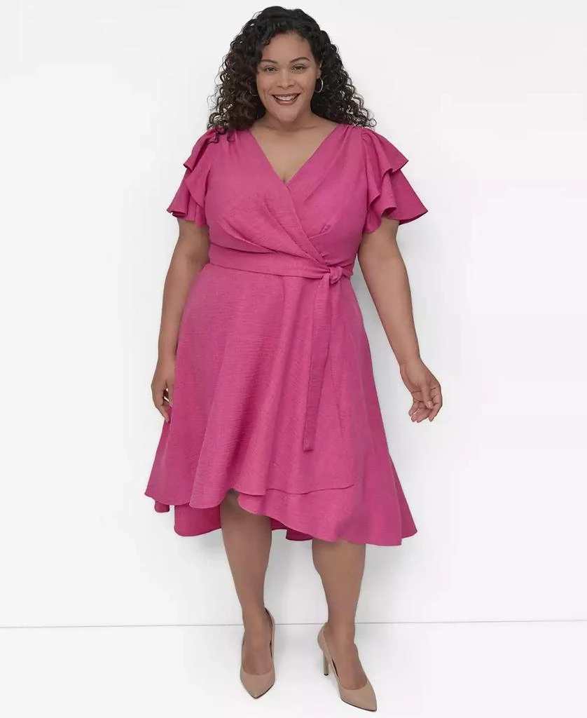 Plus Size Surplice Flutter-Sleeve Fit Flare Dress – On Sale Now