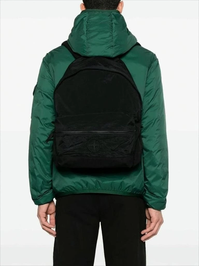 Stone Island Minimalist Black Nylon Backpack with Iconic Logo 2