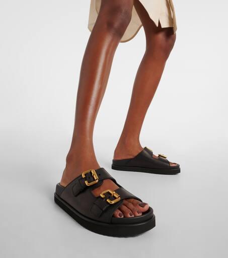 ＊CHLOE クロエ＊ Nil Shearling Leather Sandals Nil shearling-lined leather sandals in black - Chloe | Mytheresa