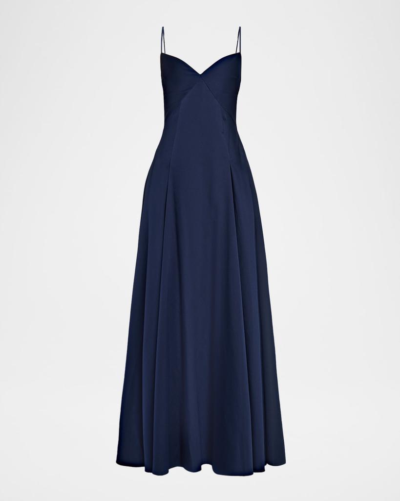 ROLAND MOURET Empire-Waist Sleeveless Taffeta Godet Gown