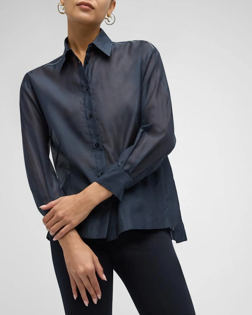 Peserico Sheer Bead-Trim Button-Down Shirt 7