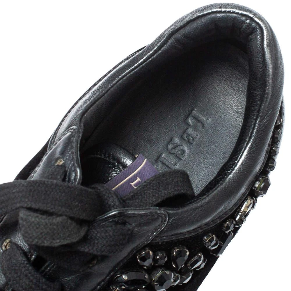LE SILLA Le Silla Black Velvet and Leather Crystal Embellished Low Top  Sneakers Size 36.5 7