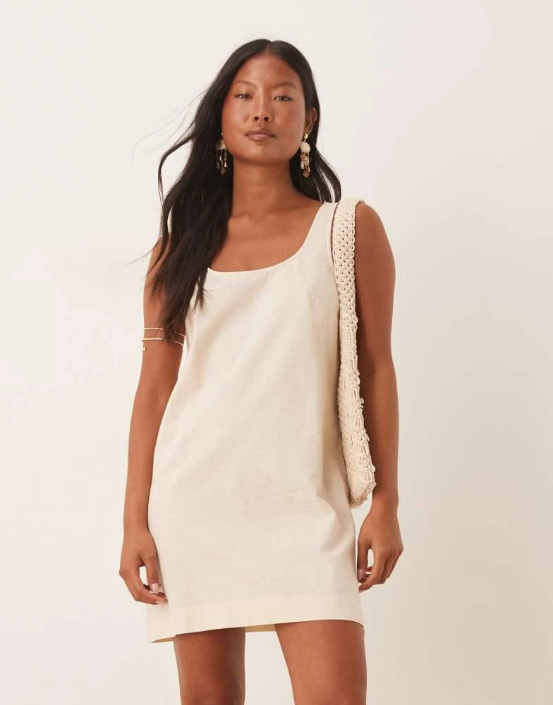 ASOS ASOS DESIGN Petite scoop neck cotton linen mini dress in oatmeal -  Dresses & Skirts - BeyondStyle