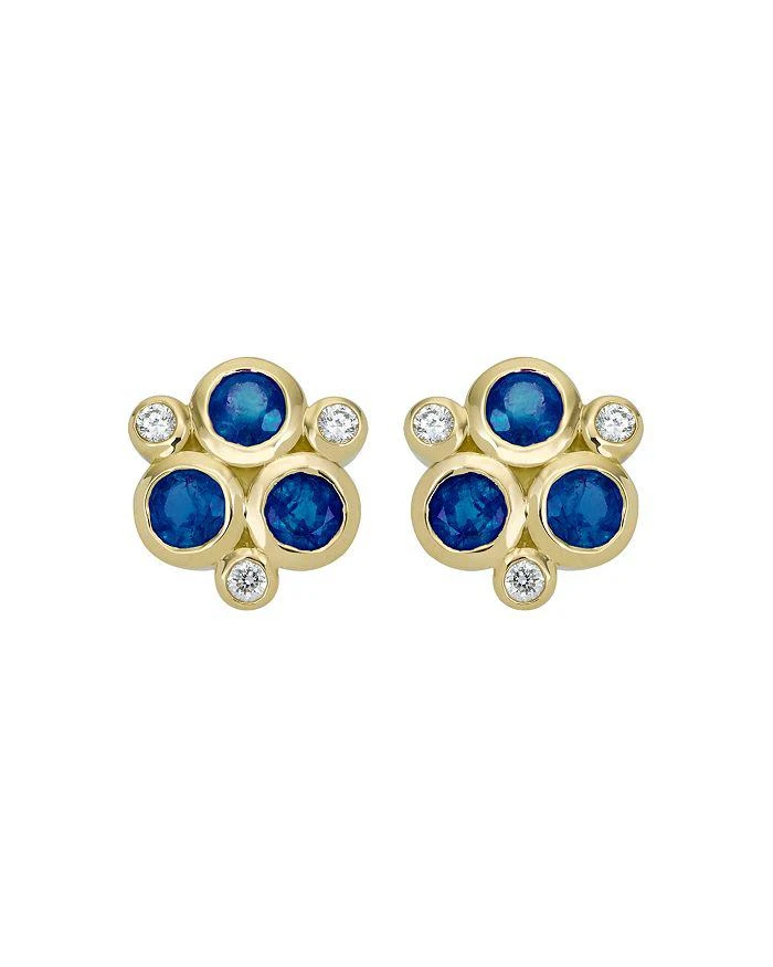 Temple St. Clair 18K Yellow Gold Classic Triple Stone Earrings with Blue Sapphires and Diamonds 1