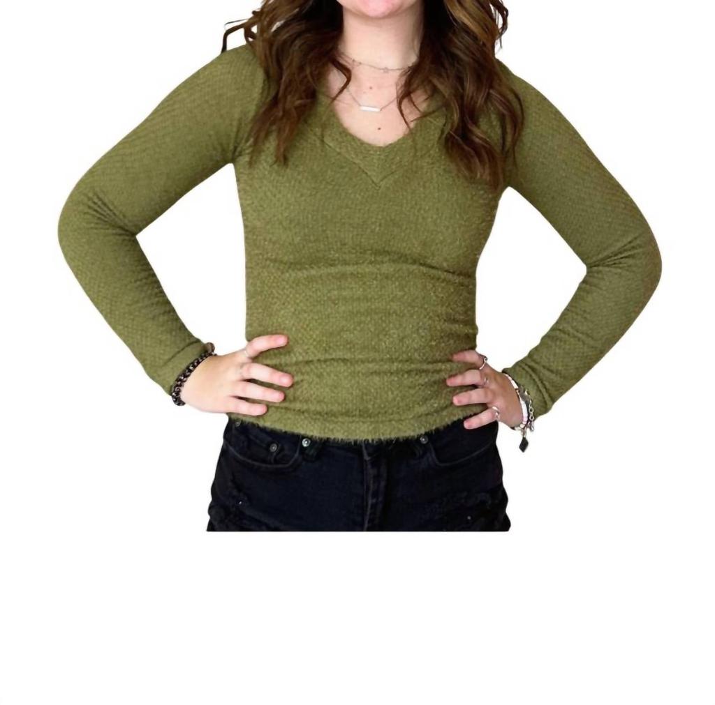 SCALA Scala - Long Sleeve Furry V Neck Sweater