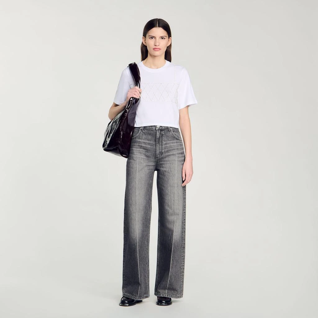 Sandro Rhinestone Cropped T-Shirt 1